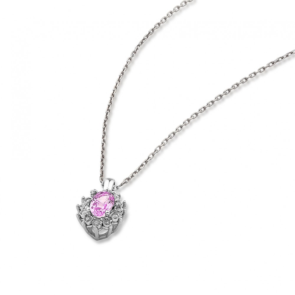 0,61 Karat Pırlantalı Pink Safir Kolye